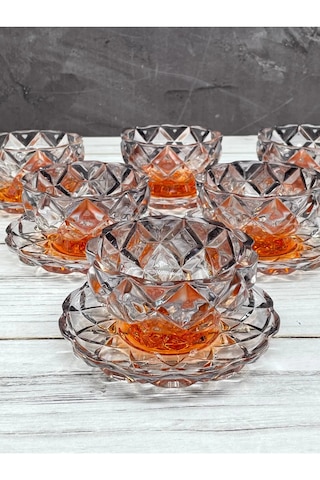 12 Parça Kristal Cam Renkli Çerezlik Kase Tabak