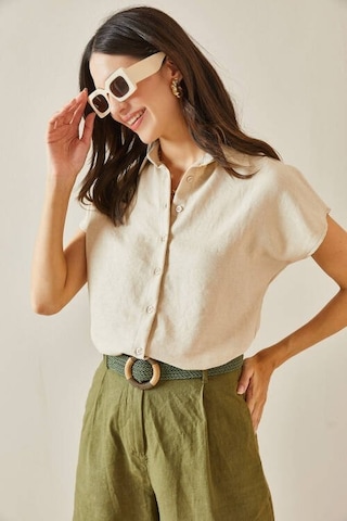 Kadın Keten Kumaş Kısa Kollu Gömlek Karışık Çok Renkli