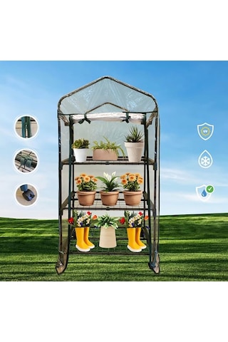 Gardener 16030 3 Katlı Tekerlekli Portatif Şeffaf Bahçe Serası - 69 Cm X 49 Cm X 125 Cm
