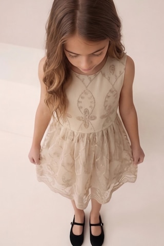 Fesshera Kids Kız Çoçuk Elbise Astarlı Sırtı Fermuarlı Çanta Hediyeli Kahverengi