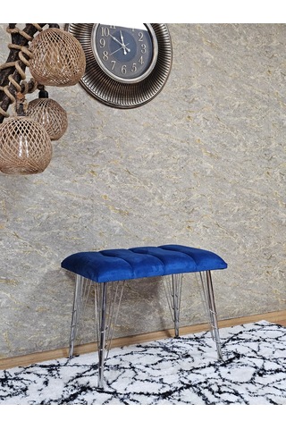 Zafir Metal Krom Tel Ayaklı 60 Cm Puf Bench - Puf - Bench - Oturak - Mutfak Oturağı - Antre Oturağı Mavi