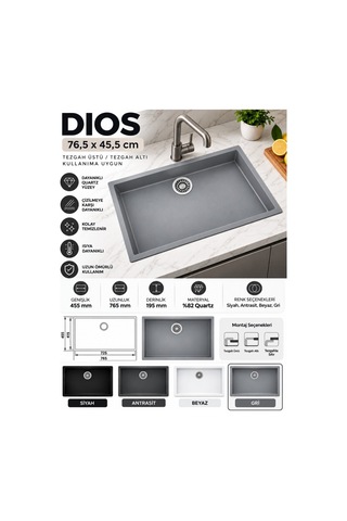 Granit Evye Dıos Series Siyah Renk En :455 Mm Boy :765 Mm Derinlik 195 Mm