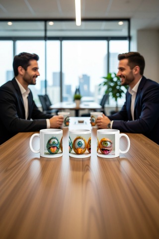 Seramik Kupa Fantastik Göz Canavarlar Baskılı 300 Ml Hediyelik Öz Beyaz