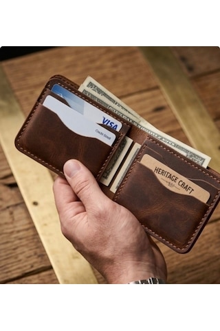 Parla Leather Bifold El Yapımı Hakiki Deri Baba Cüzdanı Taba