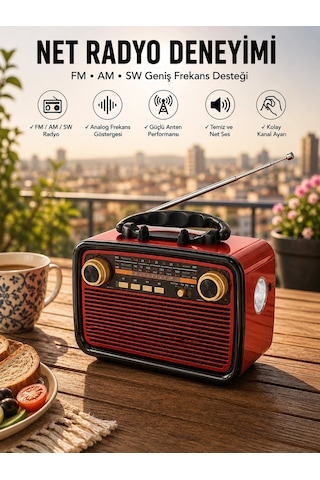 Müzik Kutusu Bluetooth Bağlantılı El Fenerli Nostaljik Tasarım Radyo 21641733