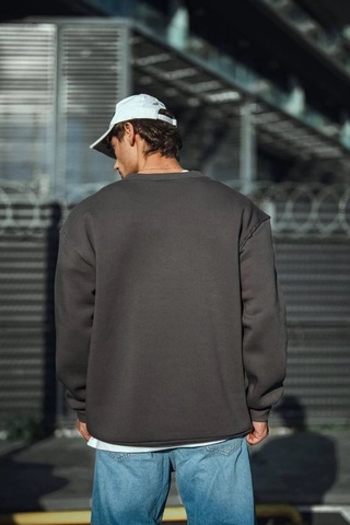 Barlashive Erkek Bisiklet Yaka 3 İplik Pamuklu Basic Sweatshirt - Antrasit Çok Renkli