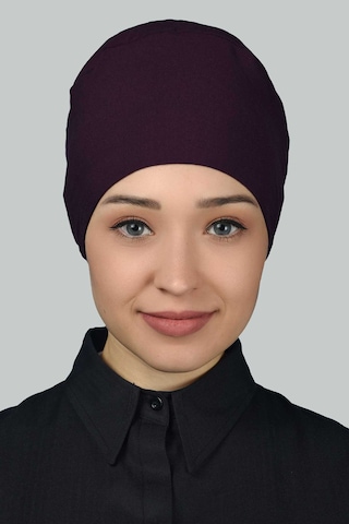 Altobeh Kadın Pratik Dikişsiz Bağcıklı Kaymayan Tesettür Penye Bone - Mürdüm