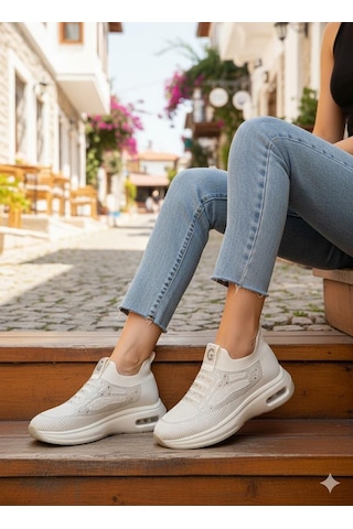 Guja 26y302-1 Rahat Air Taban Taşlı Tekstil Bağcıksız Spor Sneaker Kadın Ayakkabı Bej