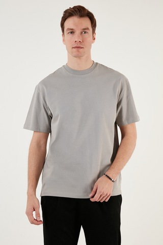 Buratti Pamuklu Relaxed Fit Sıfır Yaka Erkek T Shirt 5905446 Gri