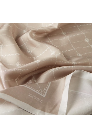 İpekevi Twill İpek Eşarp - Monogram - Vizon - Kahve Gold