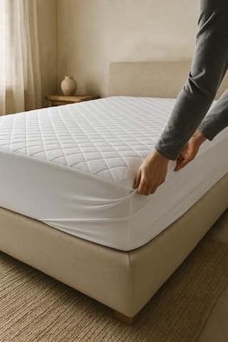 Yatak Alezi Pamuklu Kapitone Fitted Full Kenar Yatak Koruyucu Beyaz 120 X 200 Açık Indigo