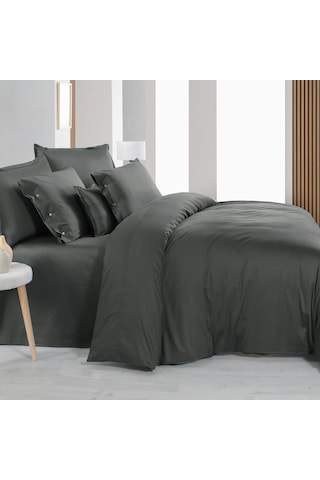 Sarev Monochrome Dark Gray %100 Pamuk Saten ''300 Tc" Nevresim Takımı Ks V9 Kahverengi