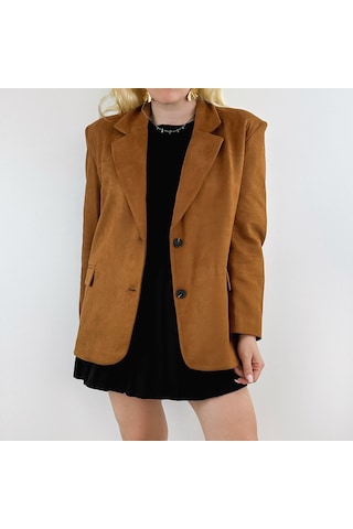 Modaonna Kahverengi Süet Blazer Ceket Kahverengi