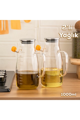 Porsima 2092 2li Metal Kapaklı Ölçekli Borosilikat Cam Yağlık