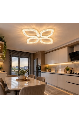 Çiçek 2+2'li Ledli Gold Salon Mutfak Avize