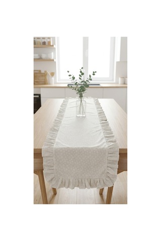 %100 Pamuk Özel Desenli Fırfırlı Runner 40x110 Beyaz - 900627415 Beyaz