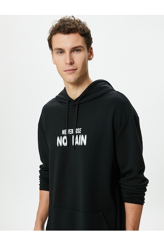 Koton Oversize Hoodie Kanguru Cepli Slogan Baskılı Uzun Kollu Siyah 4wam70046nk Siyah