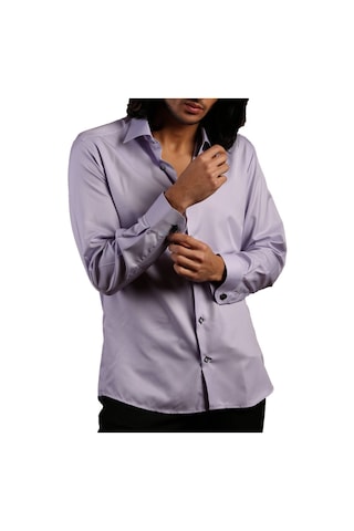 Lila Dar Kesim Micro Kumaş Kol Düğmeli Slim Fit Erkek Gömlek - 201-3 001