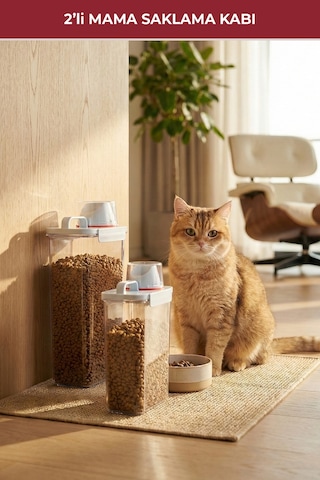 2'li Sızdırmaz Kedi Köpek Mama Saklama Kabı 2300 Ml Ve 2800 Ml