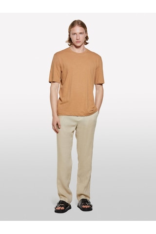 Sisley Keten Karışımlı Bisiklet Yaka Regular Fit T-shirt Erkek Kahverengi T-shirt - 325p3d8fs104l Taba