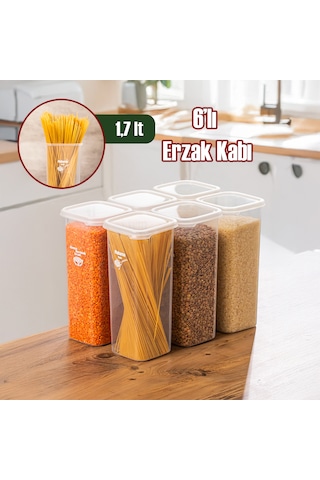 Porsima 5341 6lı Etiketli Kare Un Erzak Bakliyat Saklama Kabı Takımı Seti 1.70 Lt - Şeffaf