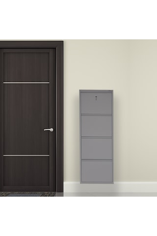 Kilitli 4'lü Metal Ayakkabılık - Gri