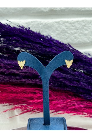 925 Ayar Gümüş Gold Renk Kelebek Tasarımlı Zarif Kız Çocuk Küpesi Gümüş