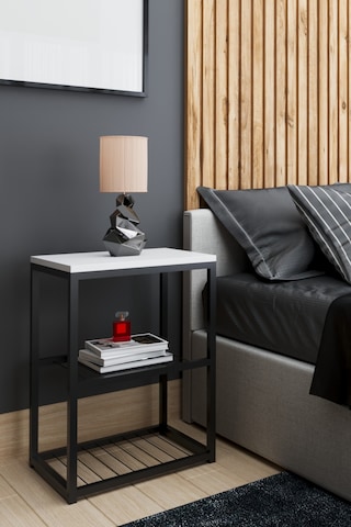 Metal Ayaklı Dekoratif Tel Raflı Komodin Beyaz Beyaz