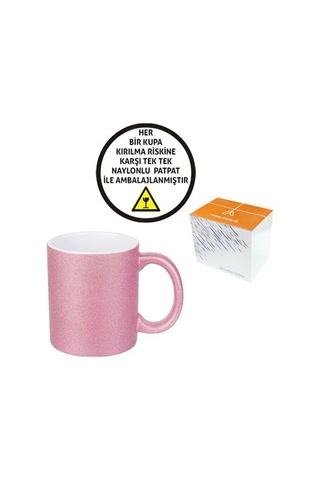 Sublimasyon Porselen Glitter Simli Pembe Kupa - Kutulu
