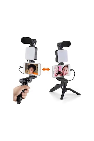 Telefon - 547 - Tutucu Mikrofonlu Işıklı Youtuber - Kmrsfres - Video Kayıt Çok Renkli