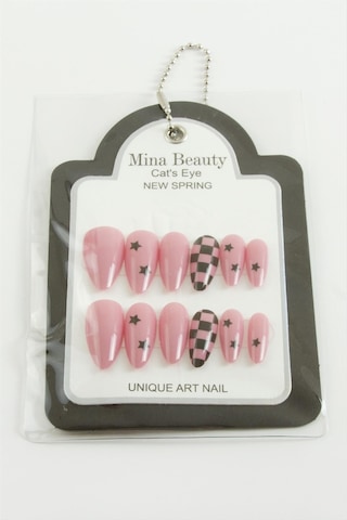 Techmrt Desenli Mina Beauty Kedi Gözü Takma Tırnak-pembe