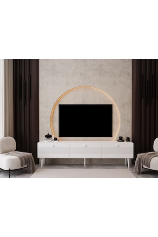Melura Tv Ünitesi - Tv Sehpası 180 Cm %100 Mdf Lake Ahşap Ayaklı Beyaz