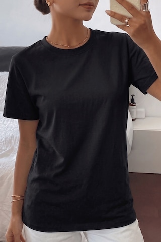 Genıus Store Kadın Tişört Gri Bisiklet Yaka Basic Tişört %100 Pamuk Rahat Kalıp T-shirt Basıc-kadın Siyah