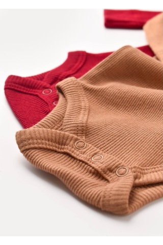 Rebebe Babycosy Modal 2 Li Uzun Kollu Bebek Badi - Bebek Body - Csym1131 (544737691) Kahverengi - Kırmızı