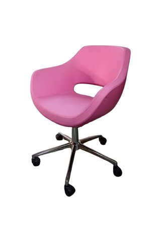 Bilgisayar Sandalyesi Krom Yıldız Ayaklı Pembe Renk Suni Deri