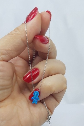 925 Ayar Mavi Opal Taşlı Küçük Adam Gümüş Kolye