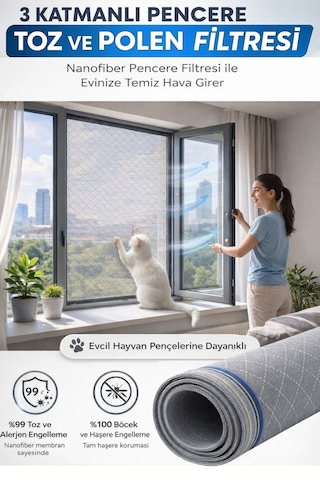 Respilon- Odera Yeni Nesil Sineklik - 3 Katmanlı Toz Polen Alerjen Pencere Filtresi 100cm X 150cm
