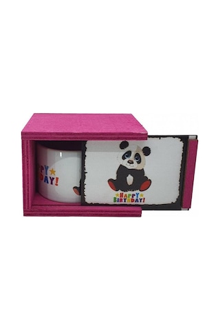 Panda Happy Birthday Doğum Günü Konsept Ahşap Kutulu Kupa Bardak
