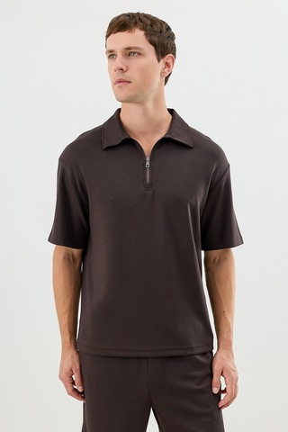 Antioch Polo Yaka Basic T-shirt Kahverengi