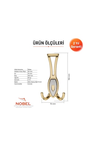 Zepli N Portmanto Askısı, Metal Vestiyer Askısı, Altin Matkrom, Duvar Ve Dolap Askılığı 5'li Set Vidalı Altın