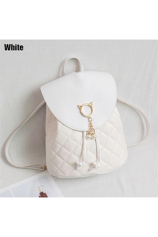 Kadın Küçük Mini Çocuk Pu Deri Bağcıklı Öğrenci Kitap Çantaları Sırt Çantası White Beyaz