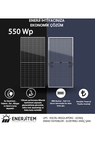 Enerjitem Transparan 550 Watt Güneş Enerji Paneli Half-cut Mono