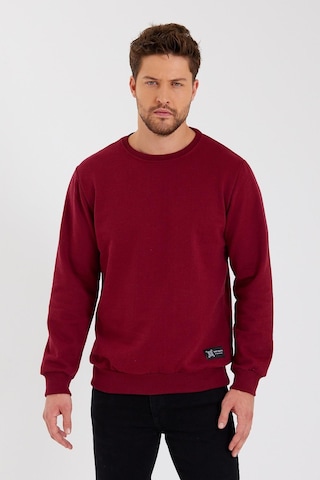 MMetalic Bisiklet Yaka Etiket Detayı İçi Pamuklu Erkek Sweatshirt Bordo