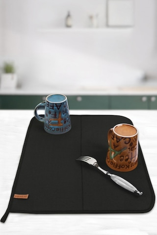 Basic S Bulaşık Kurutma Matı 46x36 cm Std Kurulama Bezi Kurutma Örtüsü Tezgah Üstü Siyah