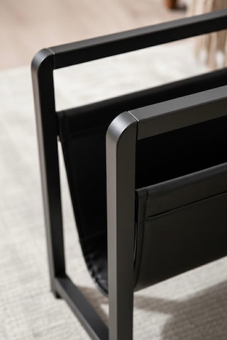 Linia Modern Metal Dergilik - Siyah Deri Detaylı Dekoratif Gazetelik Ve Kitaplık