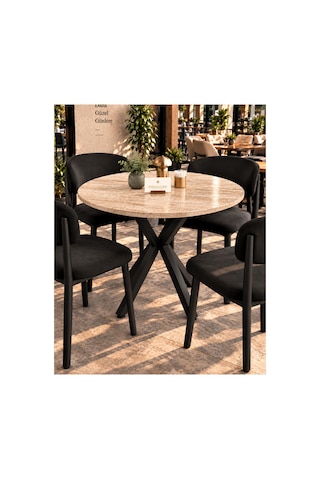 Mutfak Cafe Balkon Bahçe Restoran Yemek Masası 70x70 Siyah Traverten Yuvarlak Mermer - Siyah Mermer - Siyah Mutfak Cafe Balkon Bahçe Restoran Yemek Masası 70x70 Siyah Traverten Yuvarlak Mermer - Siyah Mermer - Siyah