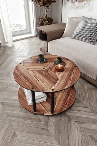 Yin Yang Unıty Serenıty Orta Sehpa 3 Lü Madran Ceviz 70cm Ceviz