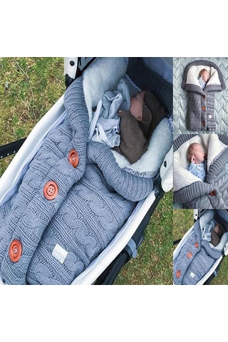 Hangfox Kışlık Bebek Arabası Uyku Tulumu, Dışarıda Kullanıma Uygun, Butonlu, Örgü, İpi Kumaş, Kalın Ve Yumuşak, Gök Mavisi, 400 Gr Mavi