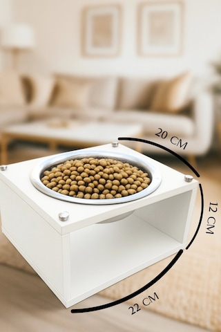 Reyo Ok-ay Store Silvara Modern Ahşap Kedi Ve Köpek Mama Standı Paslanmaz Çelik Kaseli Mama Ve Su Kabı Siyah