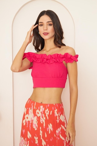 Darlin Moda Pembe Fırfırlı Crop Bluz Dm7002